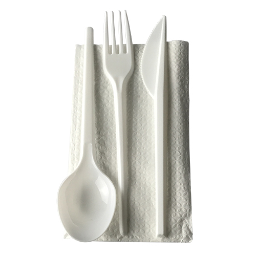 PACK BASIC CUCHARA + TENEDOR + CUCHILLO + SERVILLETA - línea basic - Papel Plast Pack S.L