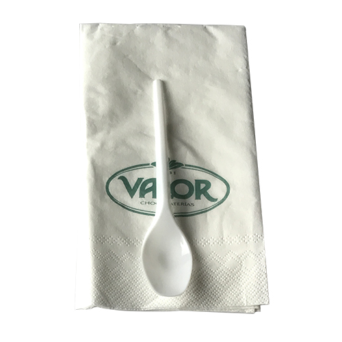 PACK CUCHARA POSTRE + SERVILLETA 33 IMP 1/8 - línea basic - Papel Plast Pack S.L